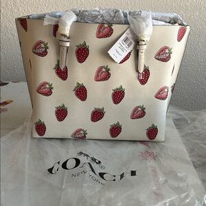 Coach White Tote with Strawberry Print